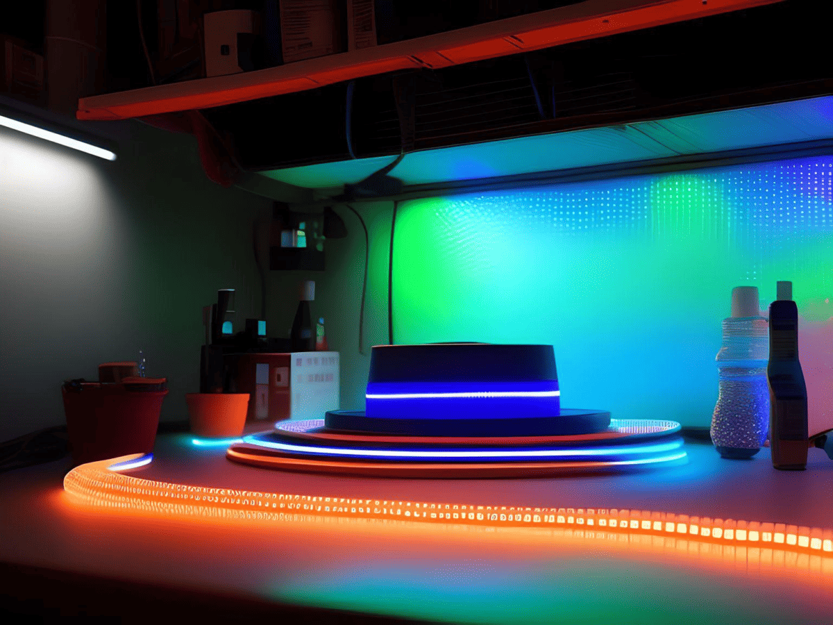 LED Strips on a table in the garage