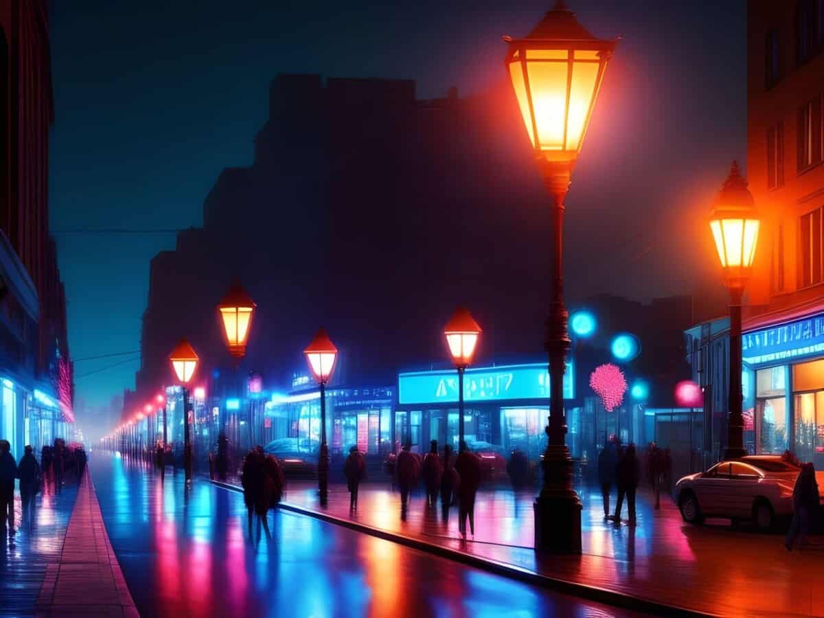 bright street lights in a city