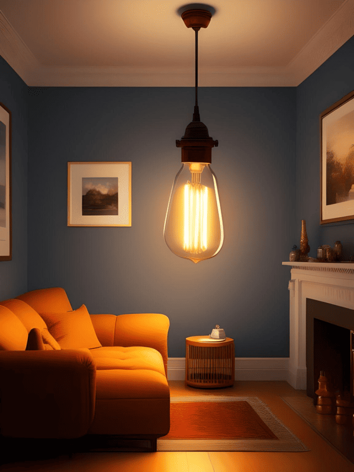 Incandescent light bulbs in a living room